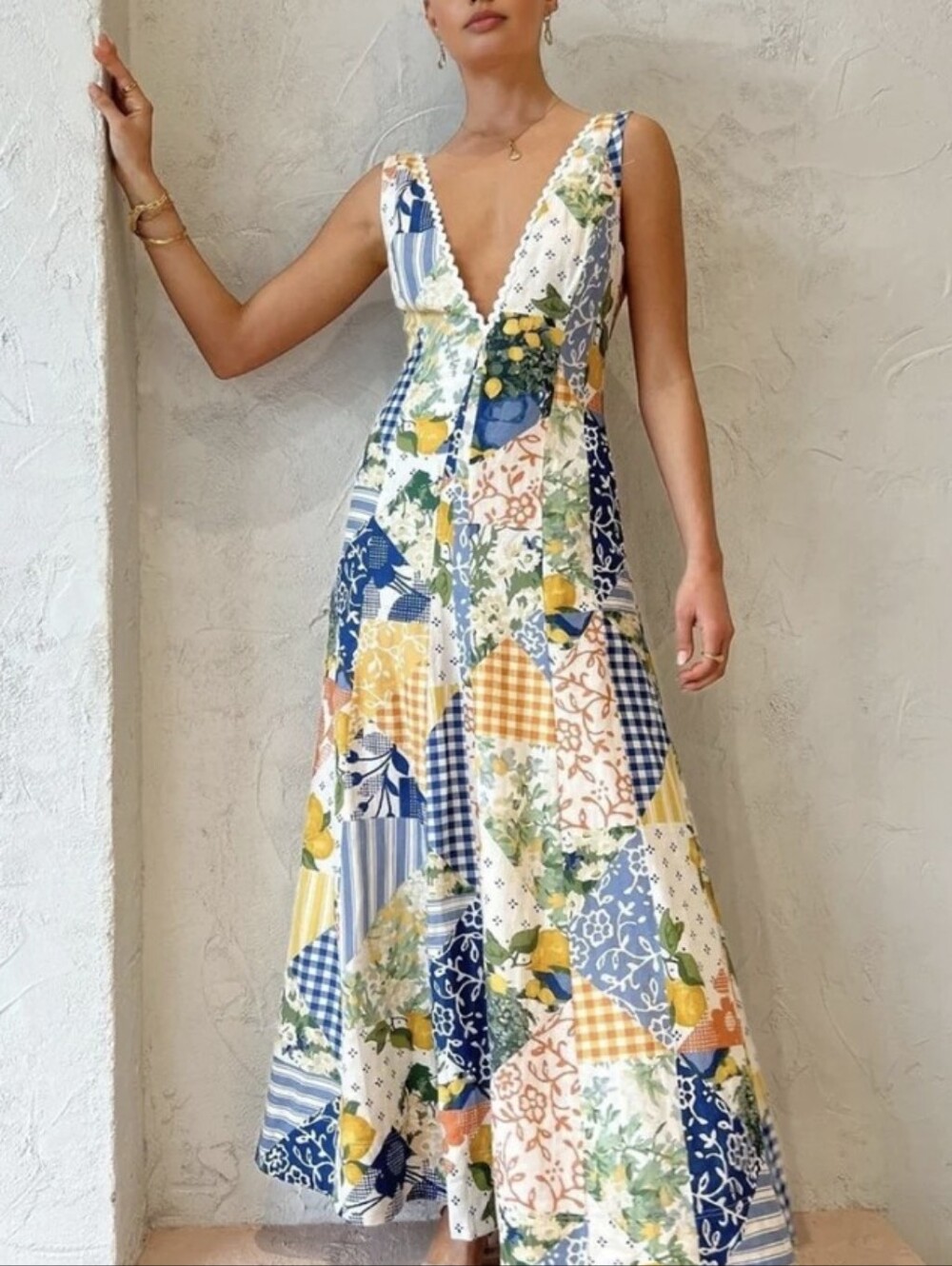 Commense Maxi Dress Cottage Core Floral Patchwork Print Vintage Inspired XL NWT - Picture 2 of 8